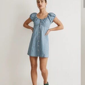 Madewell Denim Margie Blue Puff Sleeve Mini Dress in Bevy Wash